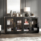 Cube Storage Organizer with Shelf, 63" Long Cubby Bookcase, Bookshelf with 4 Glass Doors,Glass Display Cabinet for Home Office, Living Room (Black, 63" Wide) Furnaza