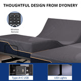Dyonery Split King Adjustable Bed Base Frame with Wireless Remote + 14 Inch Copper Memory Foam Mattress Bed in a Box, Head and Foot Incline & Massage, Zero Gravity, Fiberglass Free, 80" × 76" Dyonery