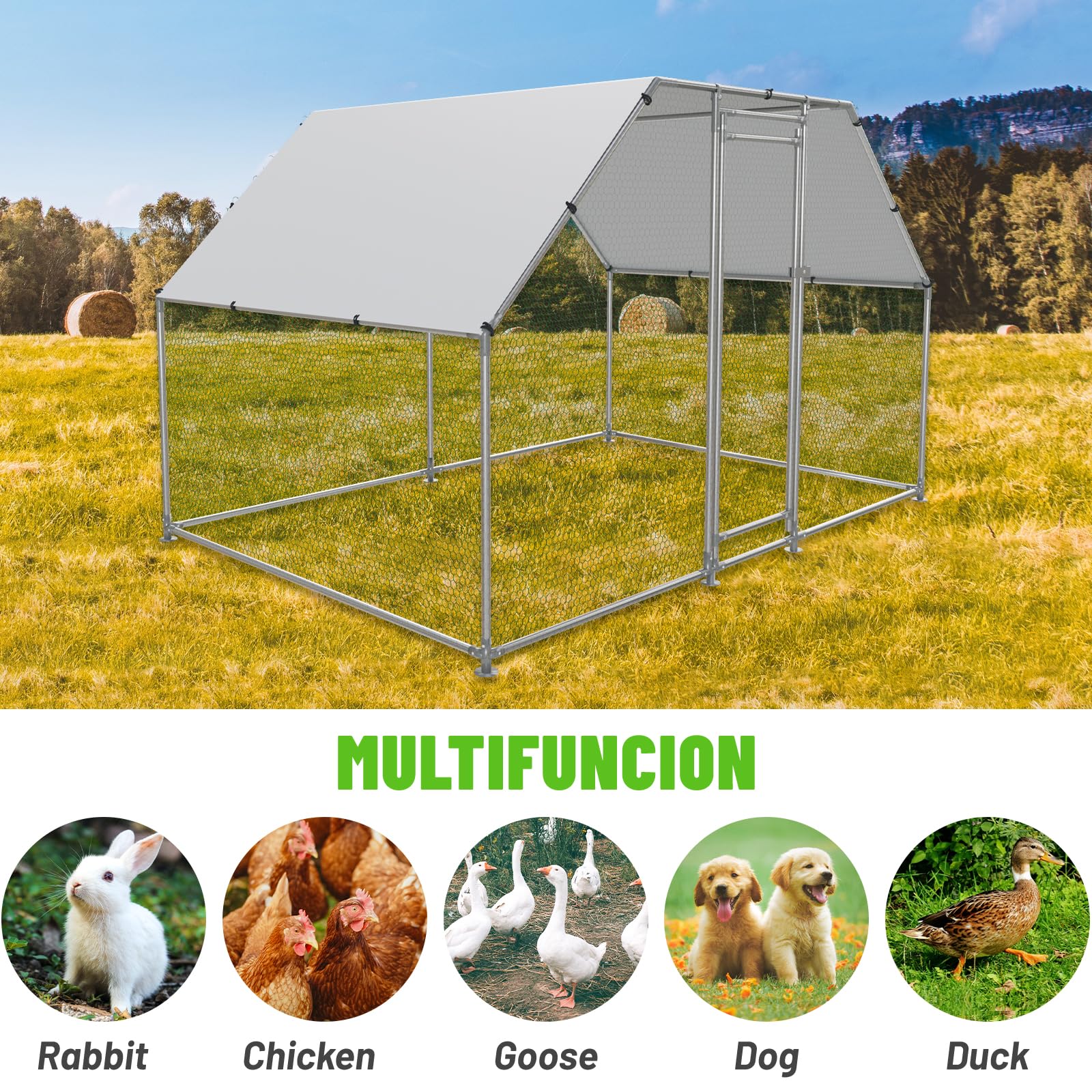 NUGRIART Large Metal Chicken Coop Walk-in Poultry Cage with Water-Resident and Anti-UV Cover Duck Rabbit Cat House Outdoor Chicken Run Pen - WoodArtSupply