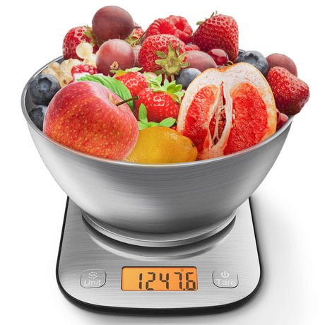GRAM PRES Food Kitchen Scale Digital Weight Grams and Oz with IPX6 Waterproof，Professional Stainless Steel Digital Kitchen Food Scale 11lb/0.01oz with Bowl for Weight Loss Dieting Baking Cooking GRAM PRES