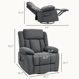 HOMCOM Recliner Chair with Vibration Massage and Heat, Oversized Swivel Rocker Single Sofa with Footrest, Remote and Side Pockets, Velvet Fabric Manual Reclining Chair for Living Room, Gray HOMCOM