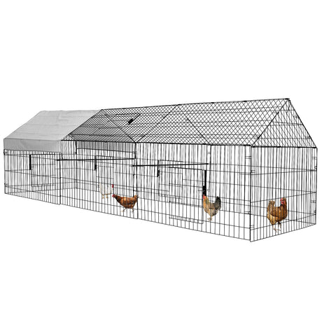 130"x40"x40" Metal Chicken Coop Playpen with Waterproof Cover, Rabbit Duck Large Cage Outdoor Backyard Farm PawGiant