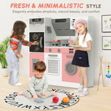 BIERUM Play Kitchen with Realistic Lights & Sounds, Wooden Kitchen Playset with 28 Pcs Toy Food & Cookware Accessories, Toy Kitchen with Plenty of Play Features, Idea Gift for Boys and Girls Ages 3+ BIERUM