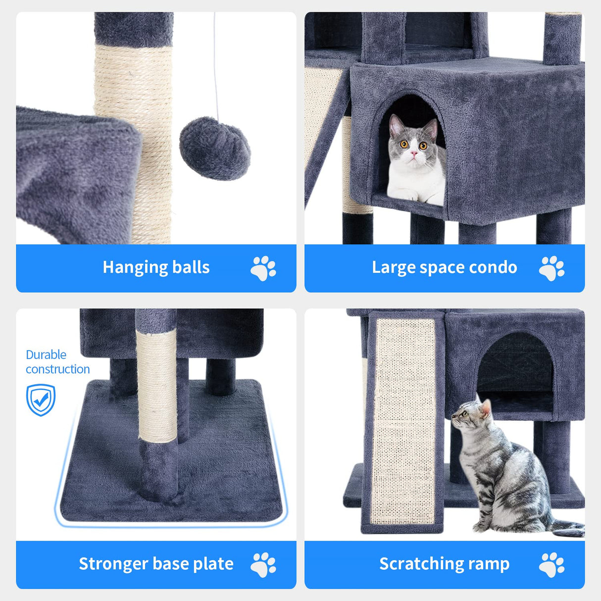 BestPet 36 inches Cat Tree for Indoor Cats Cat Tower with Scratching Posts Multi-Level Cat Furniture Condo with Ramp, Perch Spacious Cat Cave & Funny Toys for Kittens House,Dark Grey BestPet