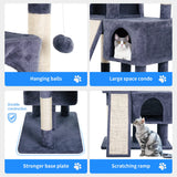 BestPet 36 inches Cat Tree for Indoor Cats Cat Tower with Scratching Posts Multi-Level Cat Furniture Condo with Ramp, Perch Spacious Cat Cave & Funny Toys for Kittens House,Dark Grey BestPet