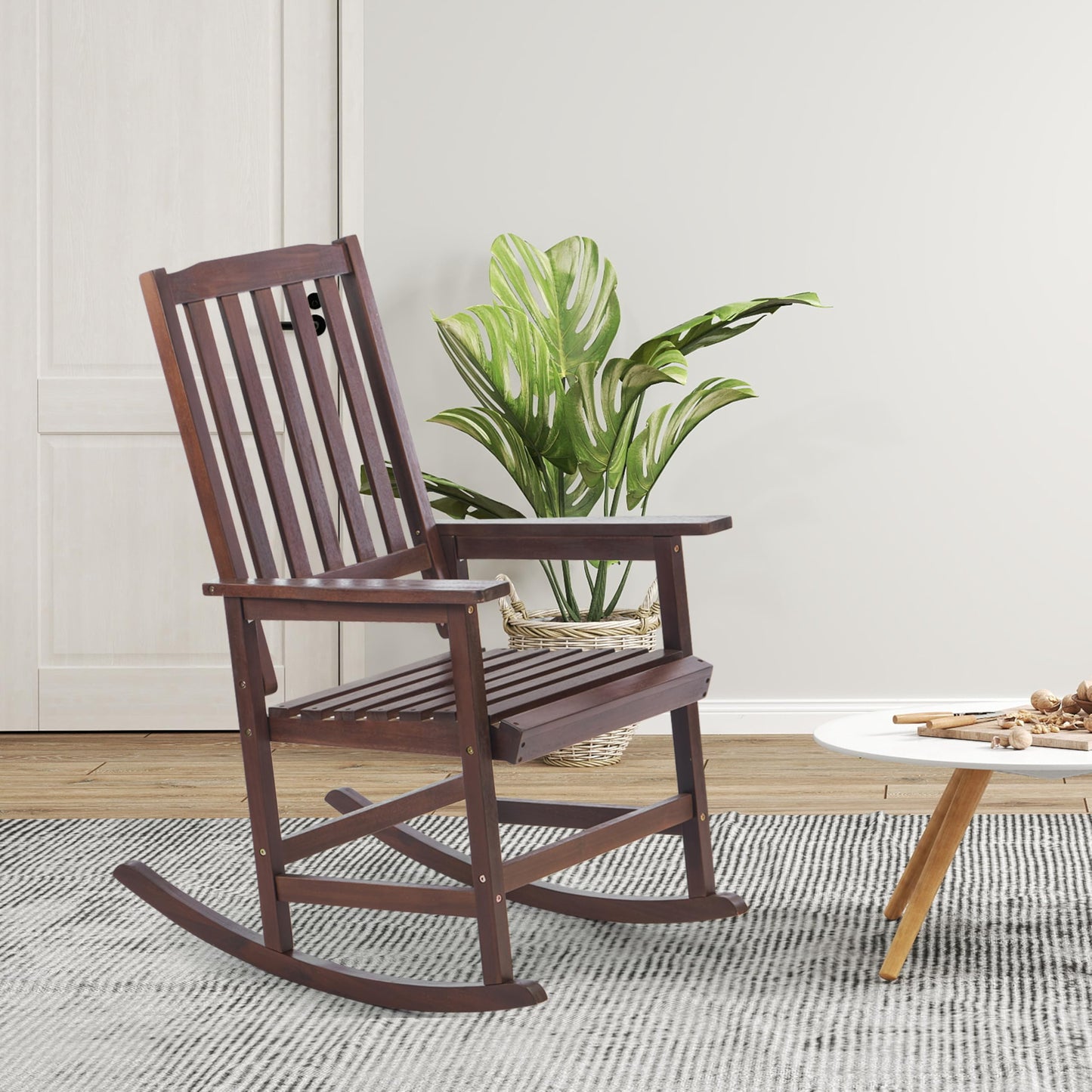 Mederlo Acacia Wood Outdoor Rocking Chair, Patio Rocker for Front Porch, Deck, Indoor