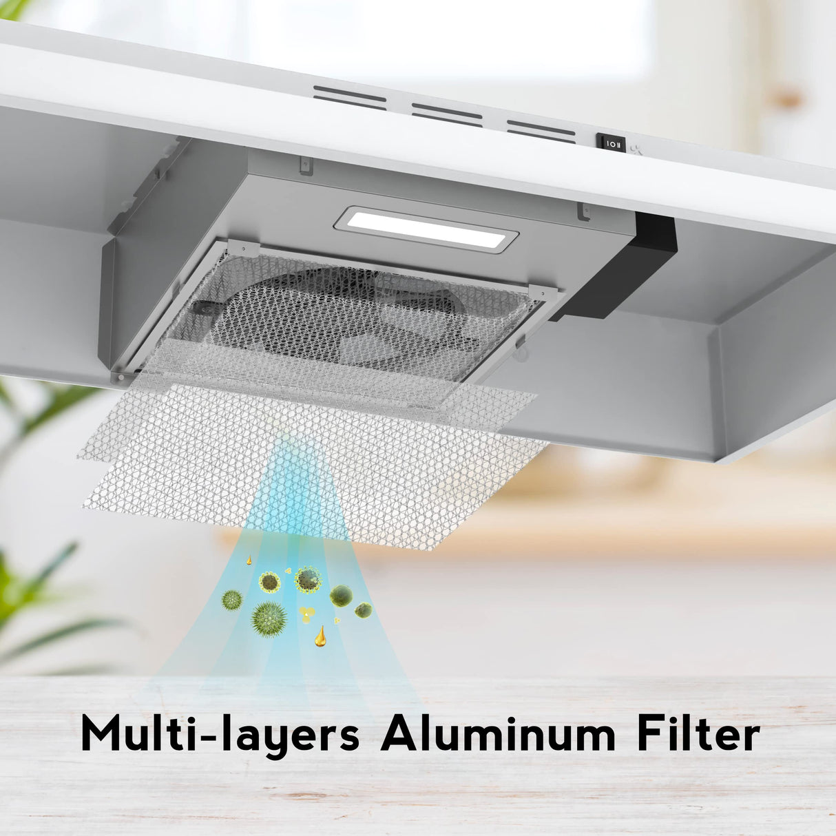 FIREGAS Range Hood 30 inch Under Cabinet Range Hood with 2 Speed Exhaust Fan,Ducted/Ductless Convertible,Rocker Button Control,300 CFM, White Vent Hood Aluminum Filter Included FIREGAS