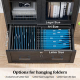 VINGLI Black Lateral File Cabinet with Glass Doors and Locking Drawer for Home Office Storage VINGLI