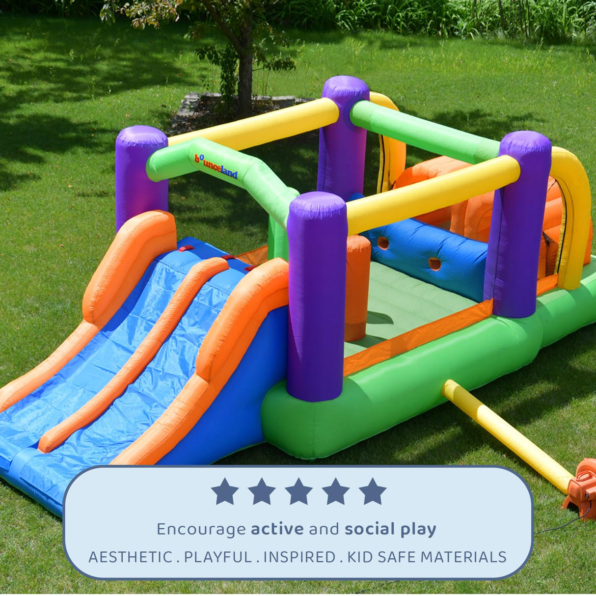 Bounceland Pro Racer Obstacle Bounce House with Dual Slides [Blower NOT Included], Bounce, Climb, Slide All in One, 19 ft x 9 ft x 7 ft H, Great for Big Party, Fun Racing Game for Teams Bounceland
