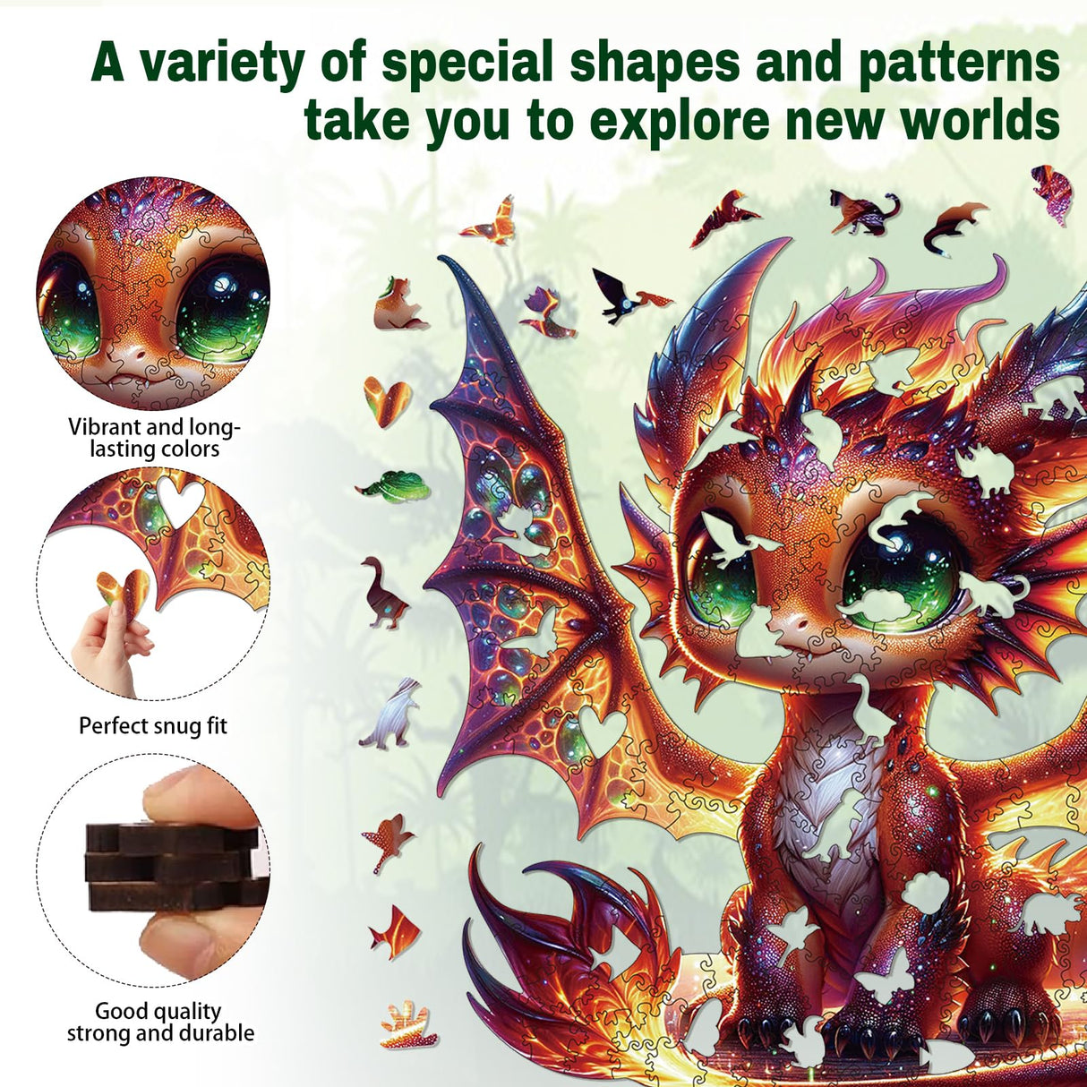 Wooden Puzzles for Adults, Dragon Wood Puzzles 200 Pieces, Irregular Animal Shaped Unique Wooden Jigsaw Puzzles, Creative Ghristmas Gift for Teenagers and Adults WHJSG
