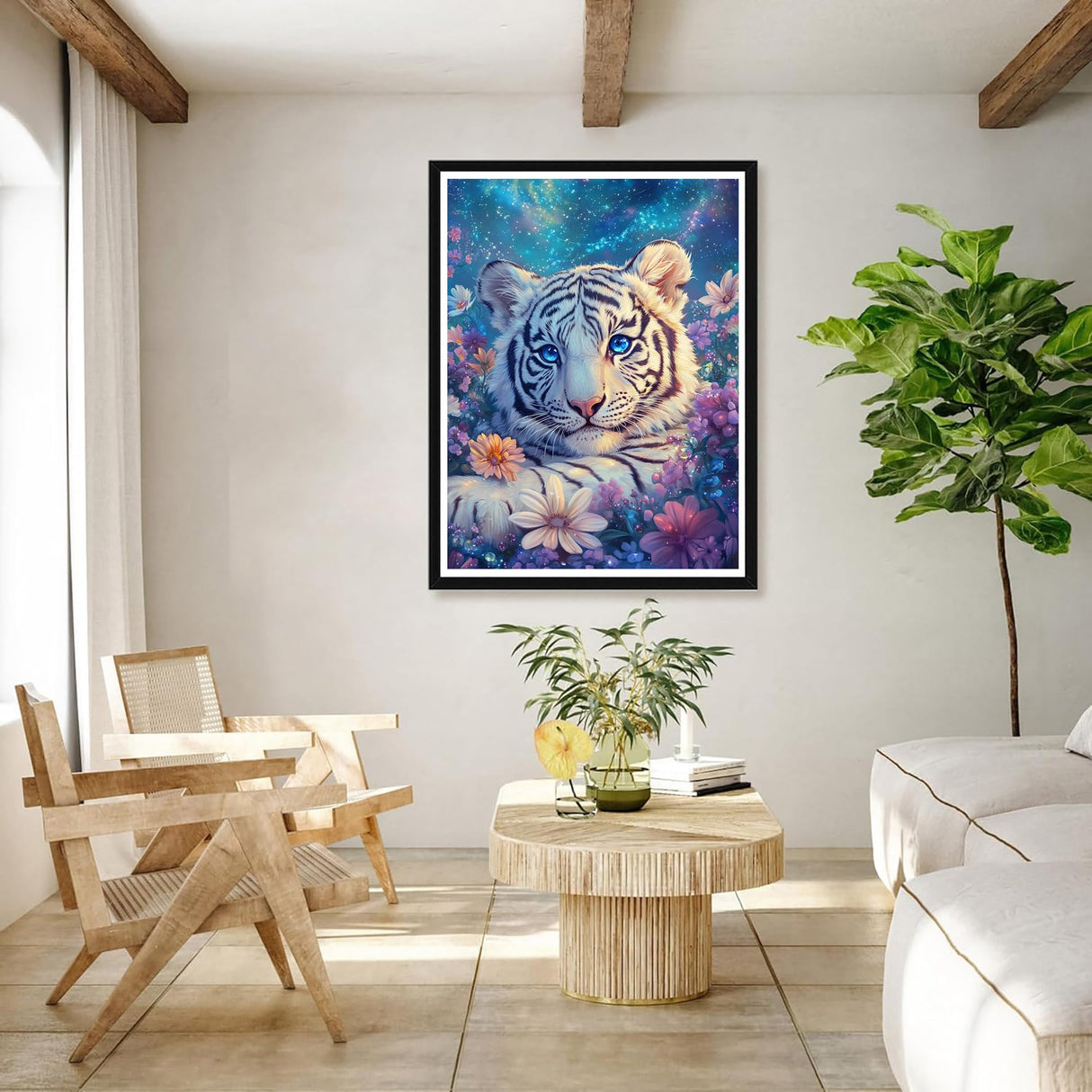 Bimkole 5D Diamond Art Kits for Adults White Tiger, Full Drill DIY Rhinestone Embroidery Set Paint with Diamonds Art Flower Animal by Number Kits Cross Stitch Home Wall Craft Decoration 12x16 Inch Bimkole