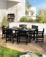 PLUUV Outdoor HDPE Dining Set, 7 Pieces Outdoor Furniture with Large Table& 6 Chairs, All-Weather Patio Dining Set for Lawn, Garden, Backyard, Black PLUUV
