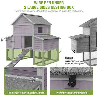 Chicken Coop 55ft² Large Chicken House with Run Wooden Hen House Poultry Cage with 6 Large Nesting Boxes,10-15 Chickens - WoodArtSupply