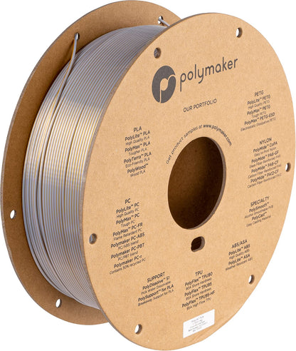 Polymaker Dual Color Silk PLA Filament 1.75mm Gold-Silver, Coextrusion Shiny PLA 3D Printer Filament Dichromatic 1kg - Silk Filament 1.75 PLA 2 Colors, Dimensional Accuracy +/- 0.03mm (Crown) - WoodArtSupply