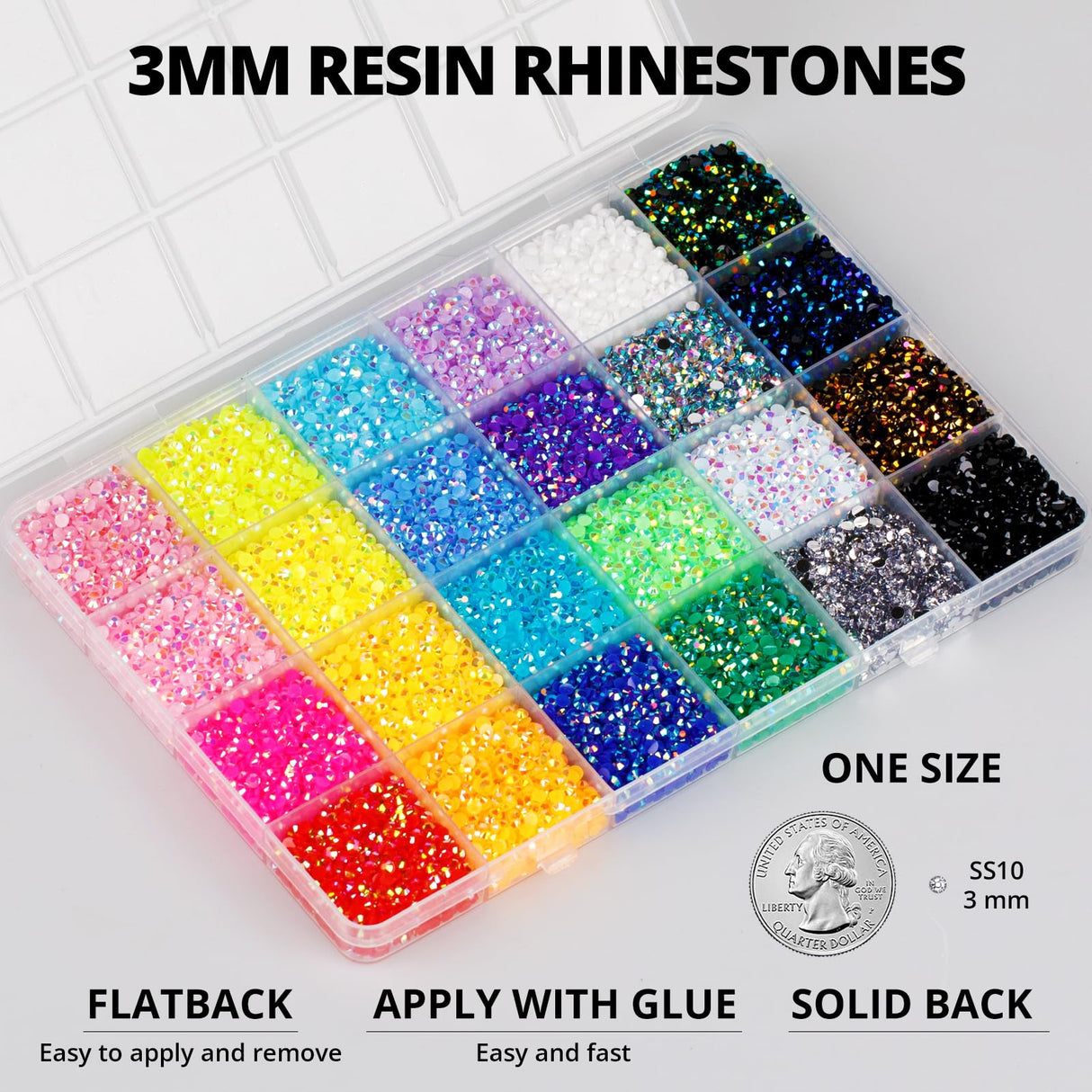 30000Pcs Resin Jelly Rhinestones for Crafting Bedazzling, Multicolor 3mm Flatback Gems for Crafts Clothing Clothes Tumblers Shoes Nails, Flat Back Mixed Color Bulk Bedazzler Kit Jewels with b7000 Glue Worthofbest
