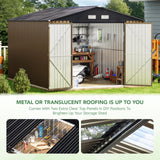 10X12X7.5 FT Outdoor Steel Storage Shed with Lockable Doors, 2 Windows, Transparent Roof Panels, Metal Frame Floor (Wood Panels Not Included), Ideal for Backyard, Patio Storage,Chicken Coop，Brown Mistmo