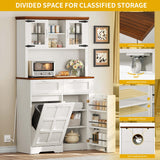 DWVO Kitchen Pantry Cabinet, 70" Tall Farmhouse Freestanding Kitchen Storage Cabinets with 10 Gallon Tilt-Out Trash Can Cabinet,2 Drawers, Microwave Coffee Bar for Living & Dining Room, White Walnut DWVO