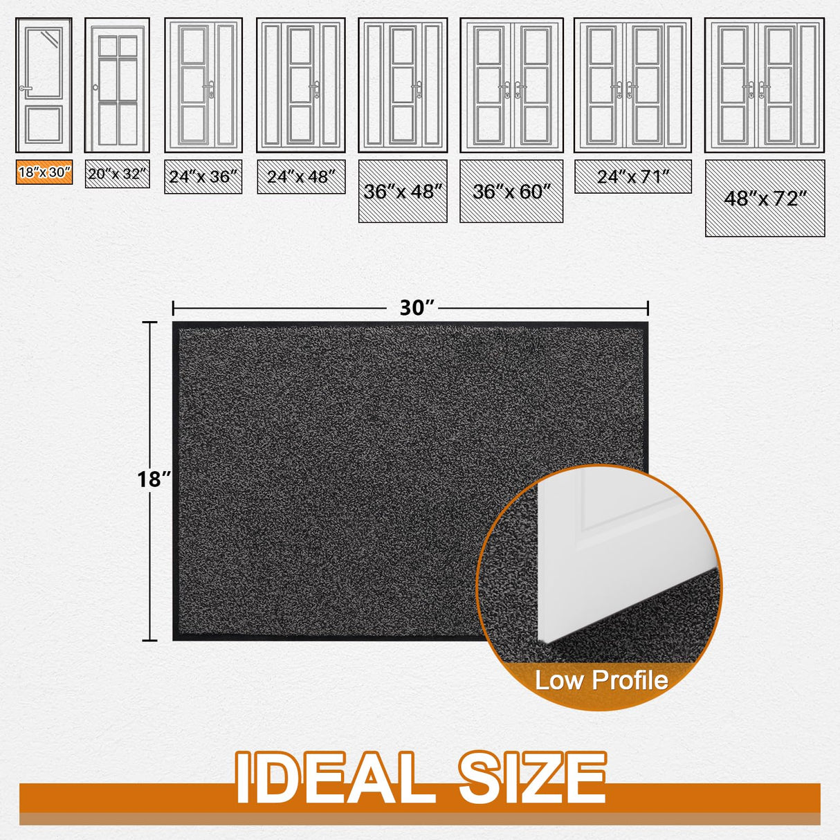 Mibao Front Door Mat, Dirt Trapper Welcome Mat for Outdoor Indoor, Non-Slip Waterproof Doormat, Durable Machine Washable Low Profile Entry Rug for Back Door Outside Patio Porch, 30" x 18", Grey Mibao
