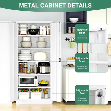 Letaya Metal Garage Storage Cabinets with Lock Door and Adjustable Shelves, Steel Tool Cabinets for Home,Office,Warehouse Organisieren (White, 72" H) Letaya