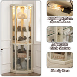 nifoti 69" H Lighted Curio Cabinet Corner Display Case,Corner Glass Cabinet with Tempered Glass Door and Adjustable Shelves,Wooden Corner Curio Cabinet with Mirrored Back Pane(Style 1 - Antique White) nifoti