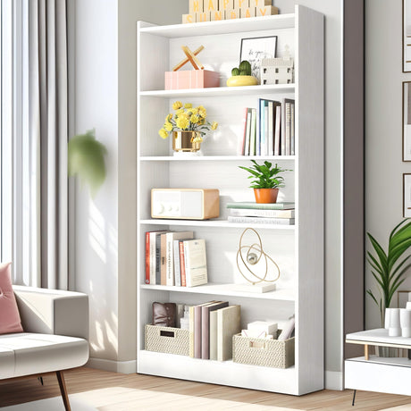 NicBex 72 Inch Tall Bookcase Modern 6-Tier Library Bookshelf Large Bookcases with Closed Back Wooden Bookcase with Stable Base Freestanding Storage Organizer for Bedroom, Office, White NicBex