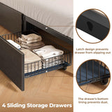 Rolanstar Full Bed Frame with Storage Headboard, Metal Platform Bed with Charging Station, LED, 4 Drawers, Bookcase Storage, No Box Spring Needed, Easy Assembly, Noise-Free, Black Rolanstar