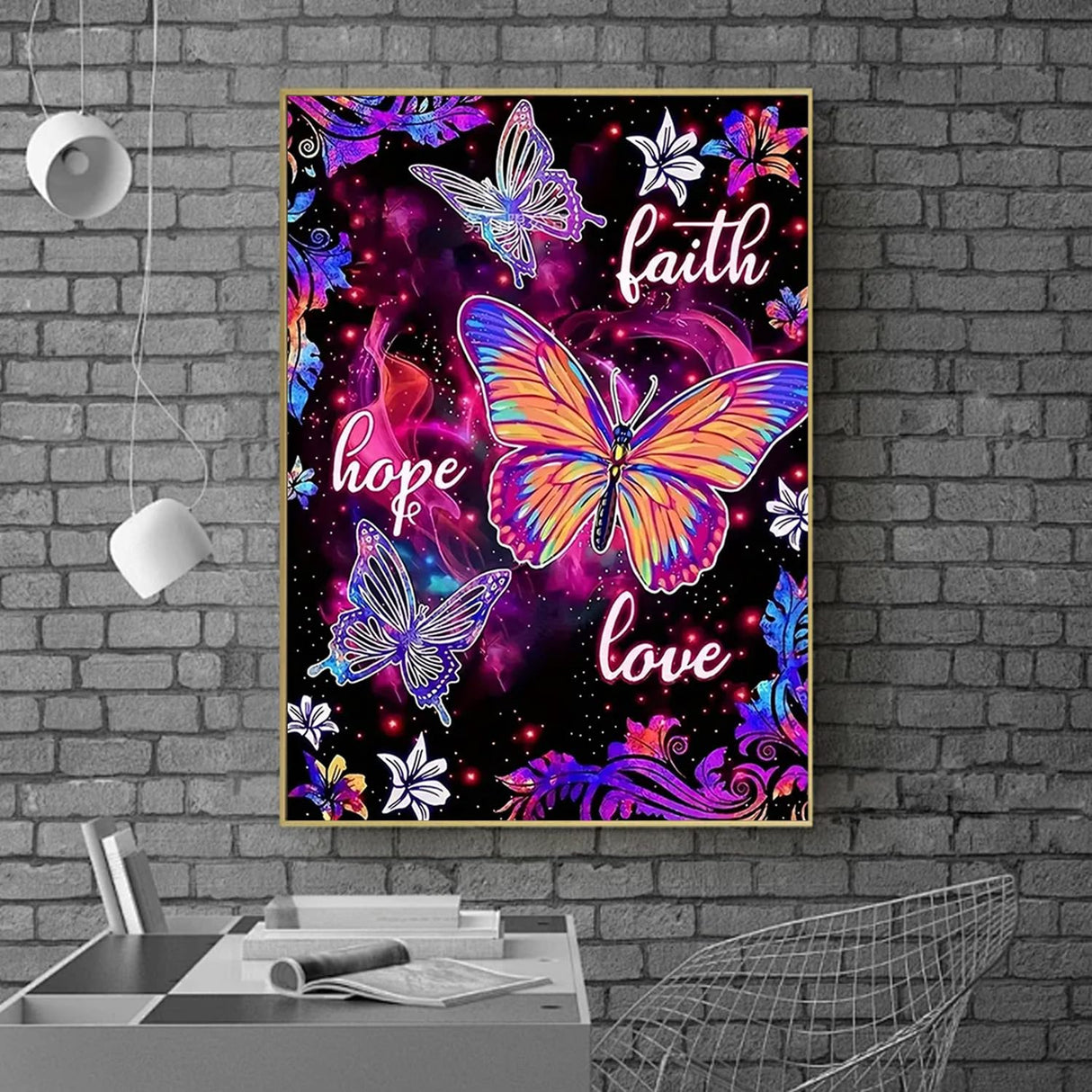 ARPADAMO Diamond Art Kits for Adults,5D Hope, Faith, Love Diamond Painting DIY Butterfly Diamond Art Diamond Painting Kits for Adult,Round Full Drill Diamond, Diamond Art Kits for Home Decor-12x12inch ARPADAMO
