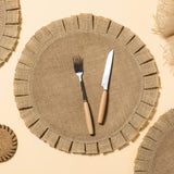 FunWheat Burlap Round Braided Placemats Set of 6 for Dining Tables 15 Inch Heat Resistant Jute Table Mats Farmhouse Woven Fabric Natural Place mats for Decoration(Ruffled Lace) FunWheat