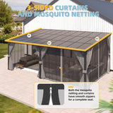 AECOJOY 20' X 12' Gazebo for Patio, Large Wall-Mounted Lean to Pergola Gazebo with Curtains and Netting, 12x20 Hard Top Pergolas and Gazebos on Clearance for Lawn Backyard Garden Deck AECOJOY