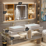 ZGNBSD Double Bathroom Vanity with Sink - Floating Bathroom Vanity Contains Smart Defog Mirror Cabinet, Solid Wood Bathroom Vanity with Drawer, Wall Mounted (Double Sink 60") ZGNBSD