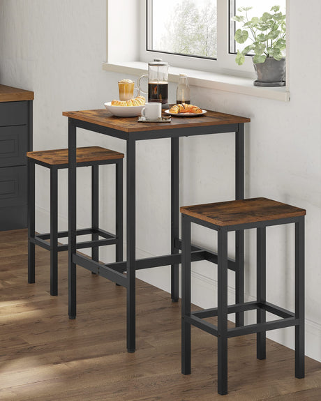 VASAGLE Bar Table, Small Kitchen Dining Table, High Top Pub Table, Height Cocktail Table for Living Room Party, Sturdy Metal Frame, 23.6 x 23.6 x 36.2 Inches for Narrow Spaces, Rustic Brown and Black VASAGLE