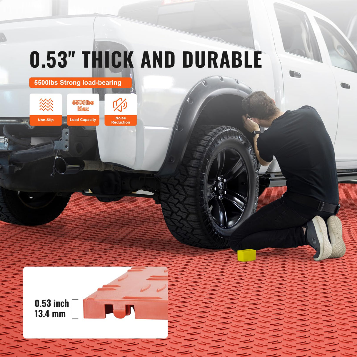 VEVOR Garage Tiles Interlocking, 12 x 12 x 0.53 inch 50 Pack Garage Floor Covering Tiles, Non-Slip Double-Sided Texture Garage Flooring Tiles, for Garages, Basements, Repair Shops, Red VEVOR