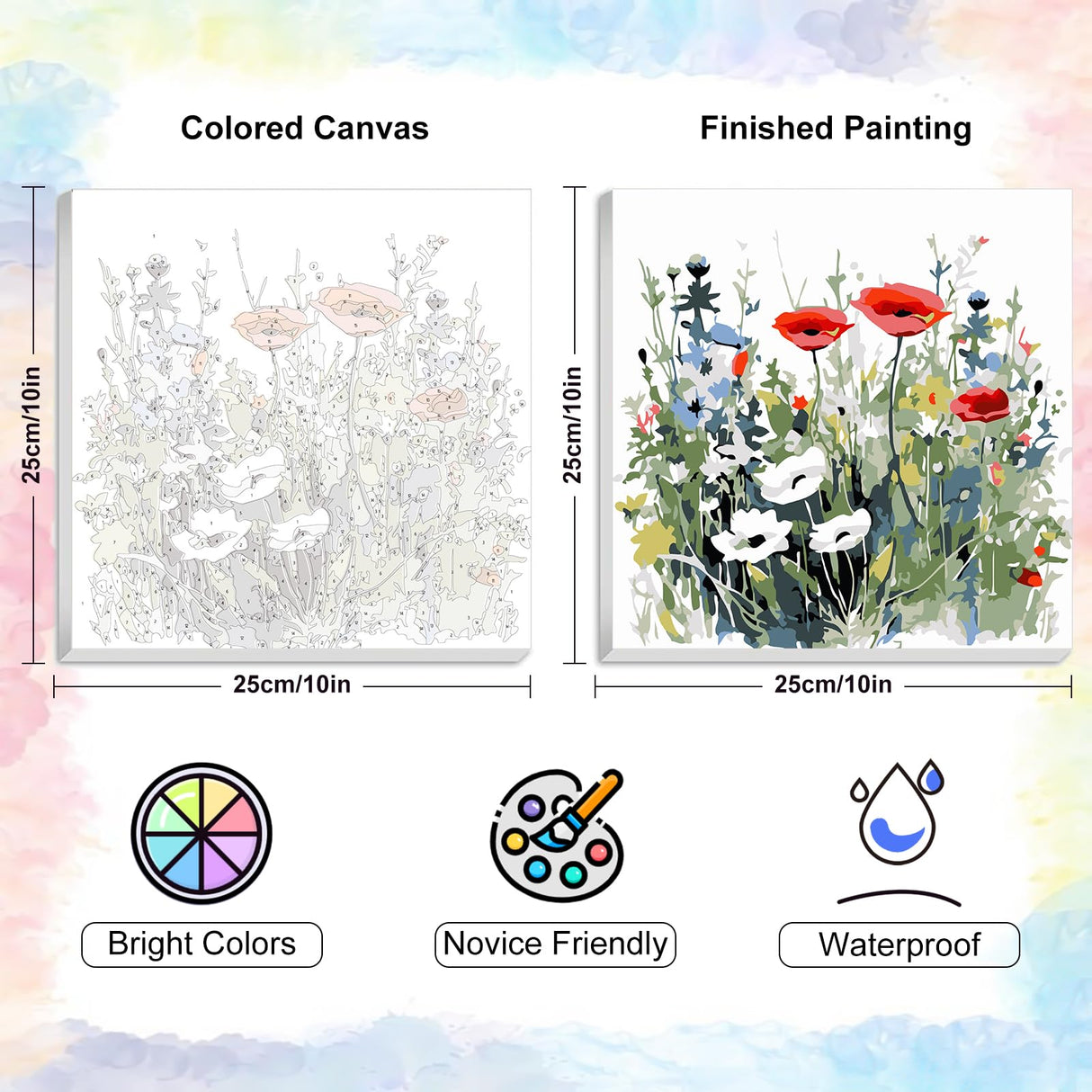 Yezavesu Flower Framed Paint by Numbers Kit for Adults Beginner & Kids Ages 8-12, Wildflowers Paint by Number Without Easel, DIY Adult Paint by Numbers Flowers for Home Wall Decor Gift 10x 10 inch Yezavesu