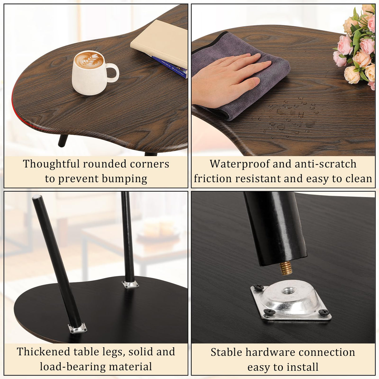 Modern Coffee Tables for Living Room Cloud Shape Center Table Industrial Irregular Wood Grain Table Top Coffee Table, Rustic Brown Unique Furniture for Living Room Home FEUFOAM