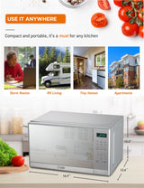 COMMERCIAL CHEF 0.7 Cu Ft Microwave with 10 Power Levels, 700W Microwave with Digital Display, Countertop Microwave with Child Safety Door Lock, Programmable with Push Button, Stainless Steel Commercial CHEF