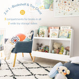 Curipeer Kids Bookshelf, Baby Book Shelf and Toy Organizer, Wooden Open Bookcase with 5 Cubbies, 2-Tier Baby Storage Display, Christmas and Birthday Gifts for Playing Room, Nursery, White Curipeer