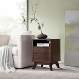 T4TREAM Fluted Nightstand Set of 2 with Charging Station, 18" Modern Side Table, 2 Drawers End Table with Storage, Bedside Table for Bedroom, Living Room, Curved Profile Design, Dark Walnut T4TREAM