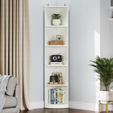 YITAHOME 5-Tier White Corner Bookshelf – Modern Free Standing Display Rack for Living Room and Home Office YITAHOME