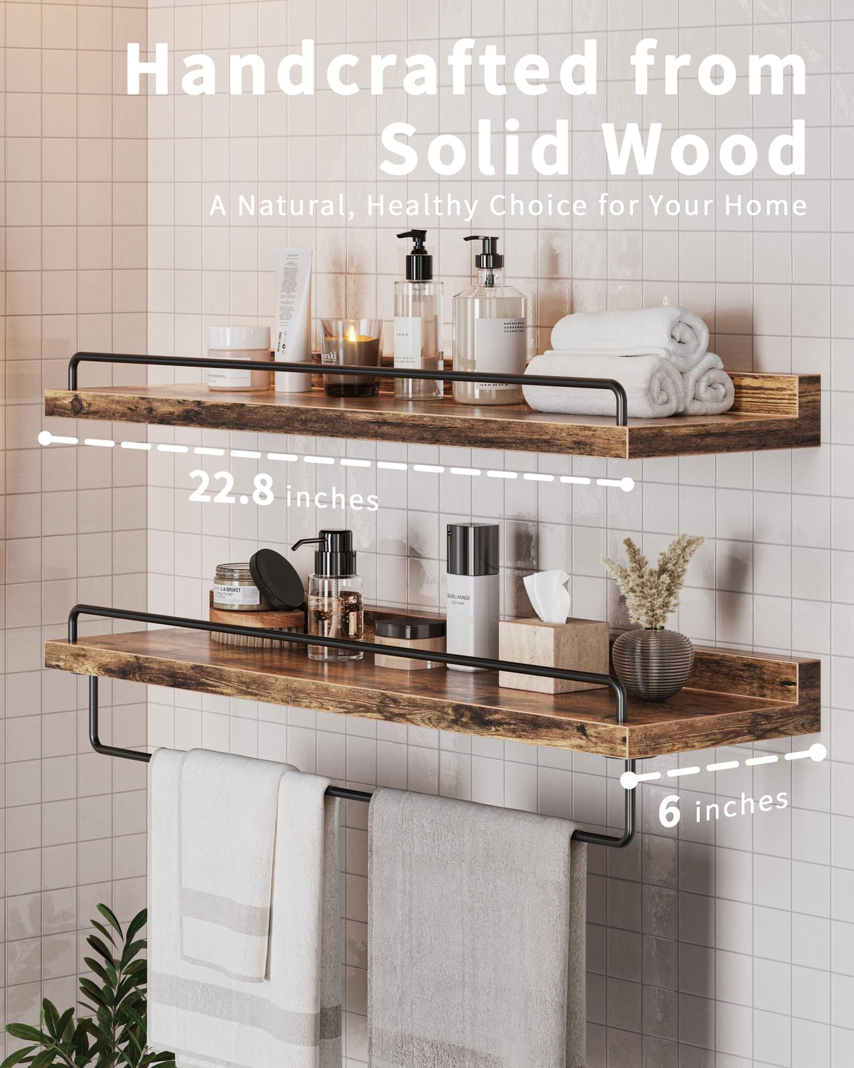 Seocry Bathroom Shelves, Wall Shelf Set of 3, Floating Shelves, Shelves for Room Wall, Bathroom Decor (Rustic Brown, 23 Inches) Seocry