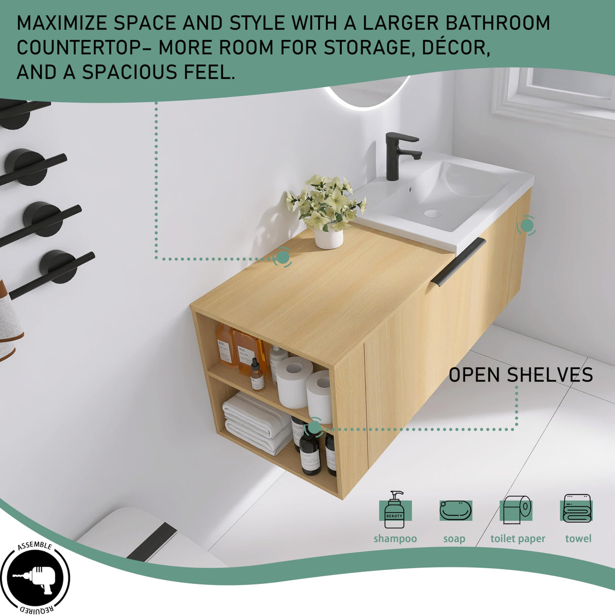 GLORAFIN 48 Inch Floating Bathroom Vanity,48" Bathroom Vanity with Sink,Modern Single Sink Bathroom Vanity Combo,Brown Wall Mounted Cabinet Set GLORAFIN