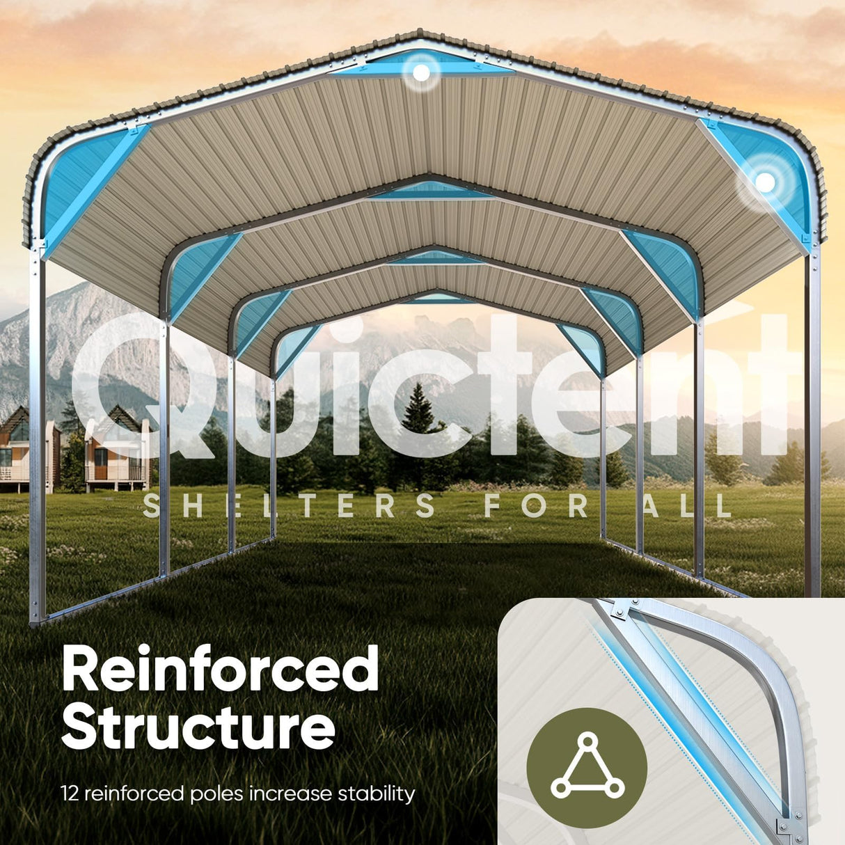 Quictent 10x15 ft Metal Roof Carport Kits Hard Top Garage Heavy Duty Steel Car Canopy, White Quictent