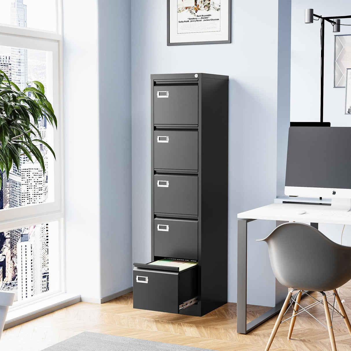 Anxxsu 5 Drawer File Cabinet, Filing Cabinets for Home Office, Vertical File Cabinet with Lock, 64.3" H Locking File Cabinet for A4 Legal/Letter, Assembly Required (Black) Anxxsu