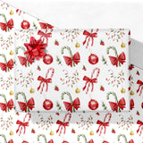GIOLNIAY Candy Canes Christmas Wrapping Paper for Kids Adults - Holiday Gift Wrap Red Bows, Candy Canes & Ornaments - 4 Jumbo Sheets, 28" x 40" Each (31 sq. ft ttl), Easy to Store GIOLNIAY