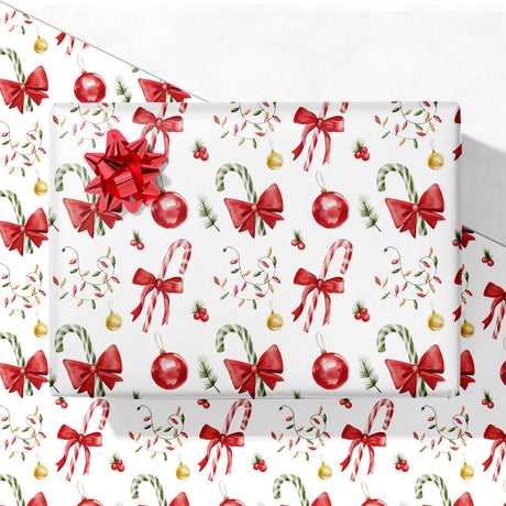 GIOLNIAY Candy Canes Christmas Wrapping Paper for Kids Adults - Holiday Gift Wrap Red Bows, Candy Canes & Ornaments - 4 Jumbo Sheets, 28" x 40" Each (31 sq. ft ttl), Easy to Store GIOLNIAY