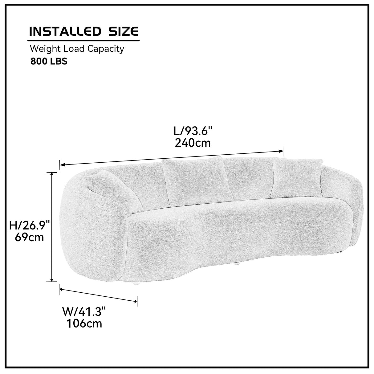 KEVINSPACE 94" Curved Sofa Modern Curved Couch Living Room Mid Century Luxury Style, 4-Seat Boucle Fabric Couch for Bedroom, Office, Apartment KEVINSPACE