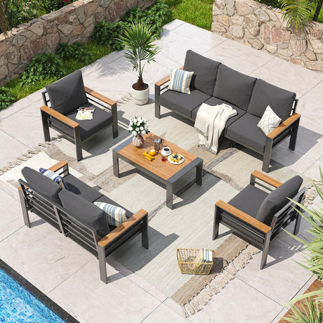 Aoxun Aluminum Patio Furniture Set 7 Seats, Oversized Outdoor Sectional with Washable Thick Cushions, Coffee Table and Waterproof Cover, Patio Conversation Sets for Porch, Balcony, Deck Aoxun