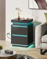 WLIVE Black Nightstand with Charging Station and LED Lights, Bedside Table with 2 Wooden Drawers and Sliding Top, Modern End Table Side Table for Bedroom, Living Room, Office WLIVE