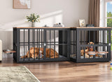 YITAHOME 88.6" Large Corner Dog Crate Furniture for 2 Dogs, Large Wooden Dog Kennel with Dog Bowls & 3 Doors, Large Double Dog Crate Furniture TV Stand for Medium Large Dogs, Brown YITAHOME