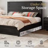 Farmhouse Queen Bed Frame with 49" Tall Headboard - LUXOAK Wooden Platform Bed, Noise-Free & No Box Spring Needed, Black LUXOAK