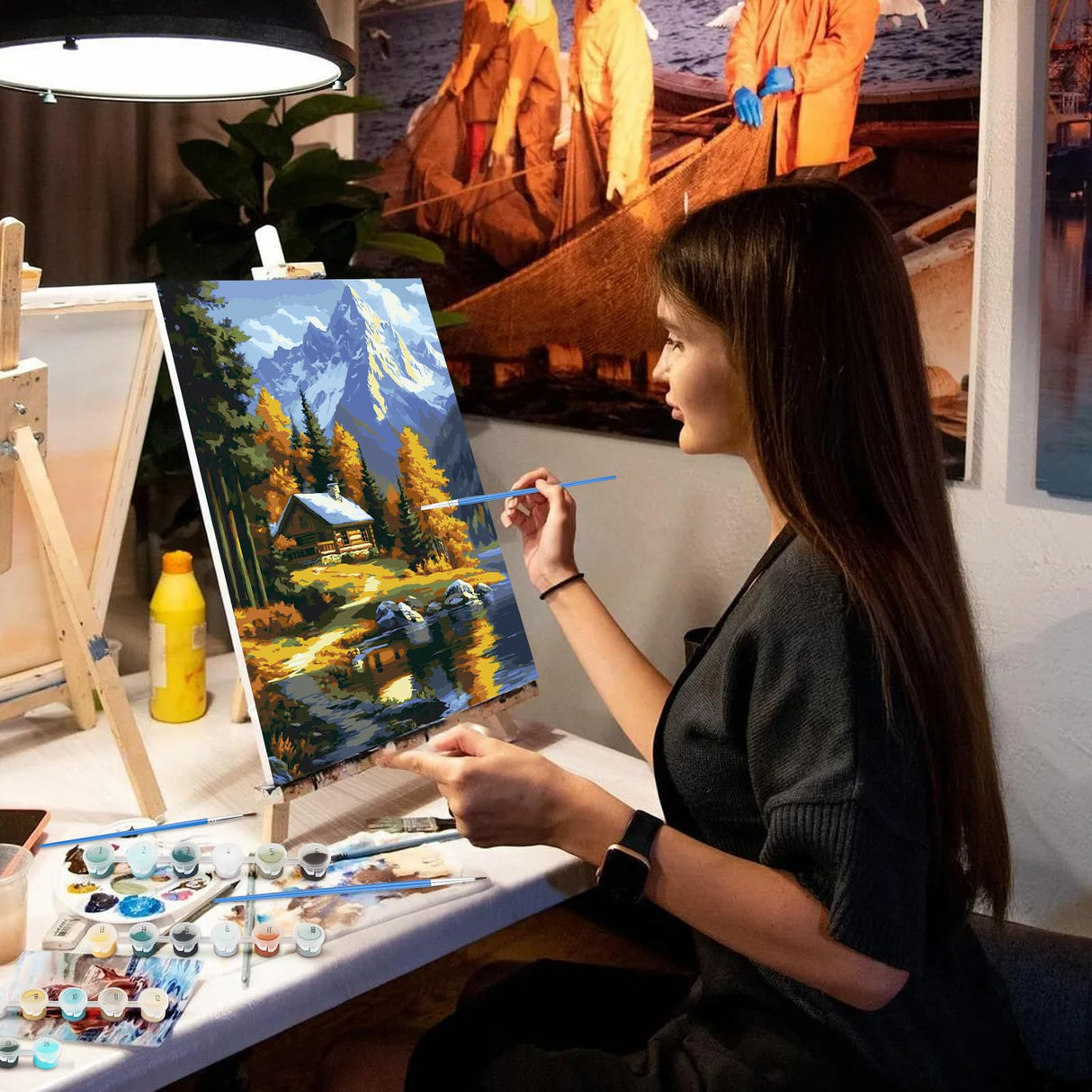 NEWENMO Mountain Paint by Numbers Kit for Adults,Paint by Numbers on Canvas Unframed, DIY Oil Painting Perfect for Beginner, Craft, Hobbies and Home Wall Decor 16x20 Inch NEWENMO